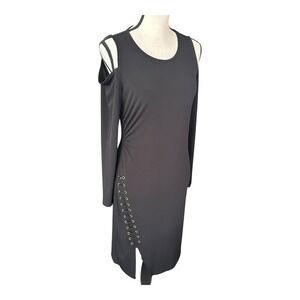 Carmen‎ By Carmen Marc Valvo Shoulder Cut Off Black Dress Long Sleeve Sz S